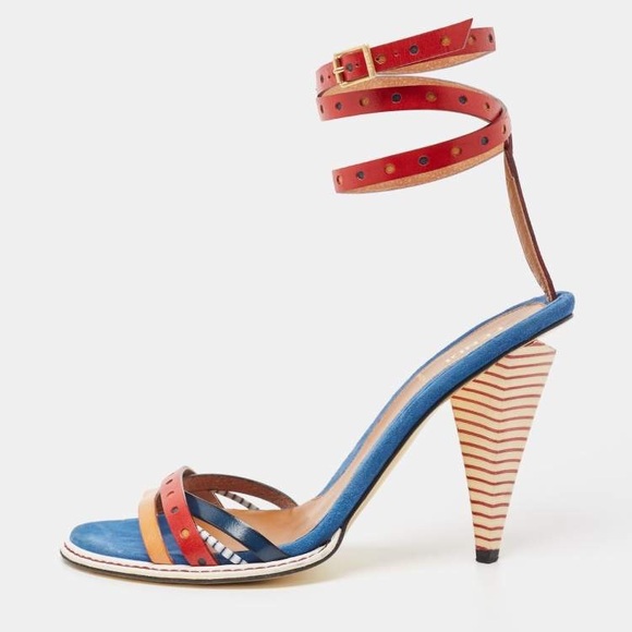COPY - Fendi MultiColor MultiStrap Leather Wrap Around sandal kitten heals size… - Picture 2 of 10